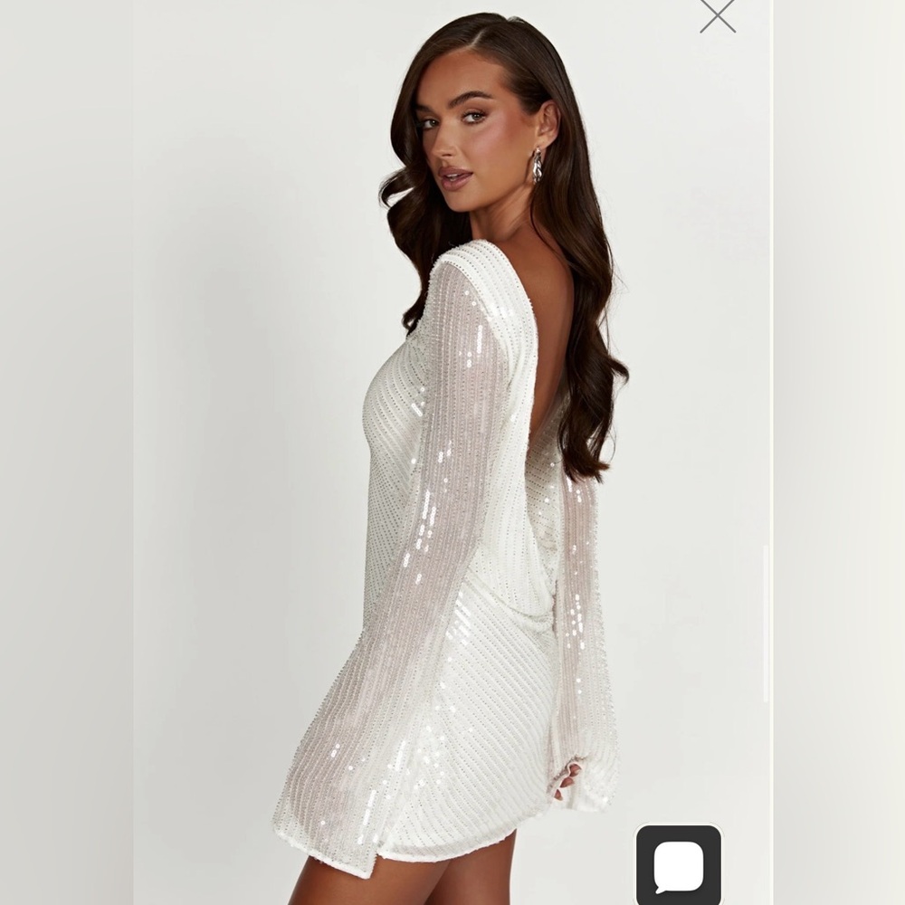 NWT Meshki White Sequin Backless Mini Dress
